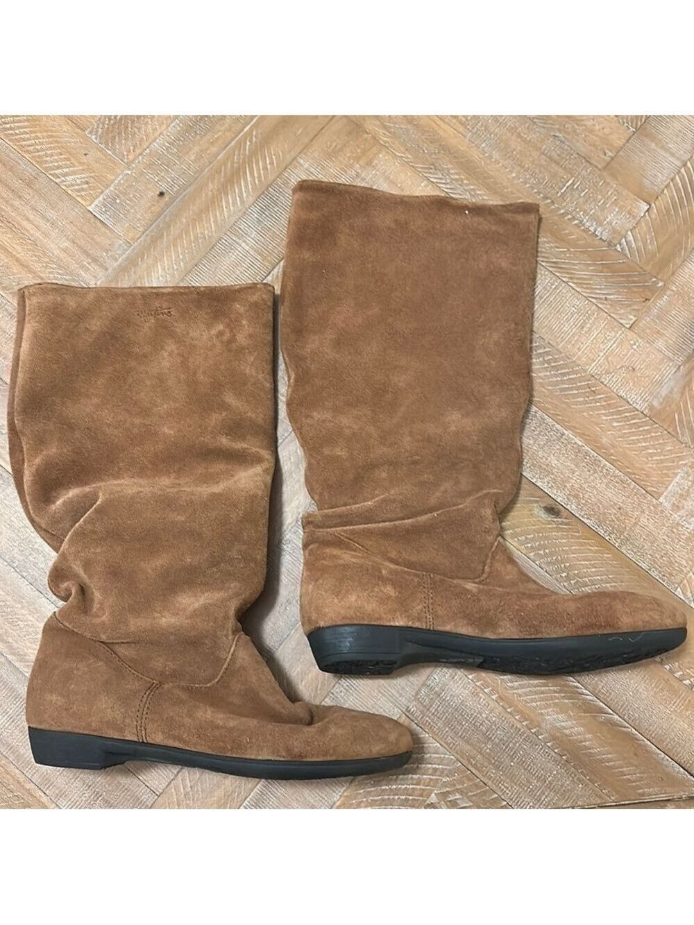 Martino Suede Leather Slouchy Pull On Cognac Camel Brown Midi Calf Boots